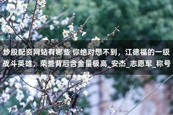 炒股配资网站有哪些 你绝对想不到，江德福的一级战斗英雄，荣誉背后含金量极高_安杰_志愿军_称号
